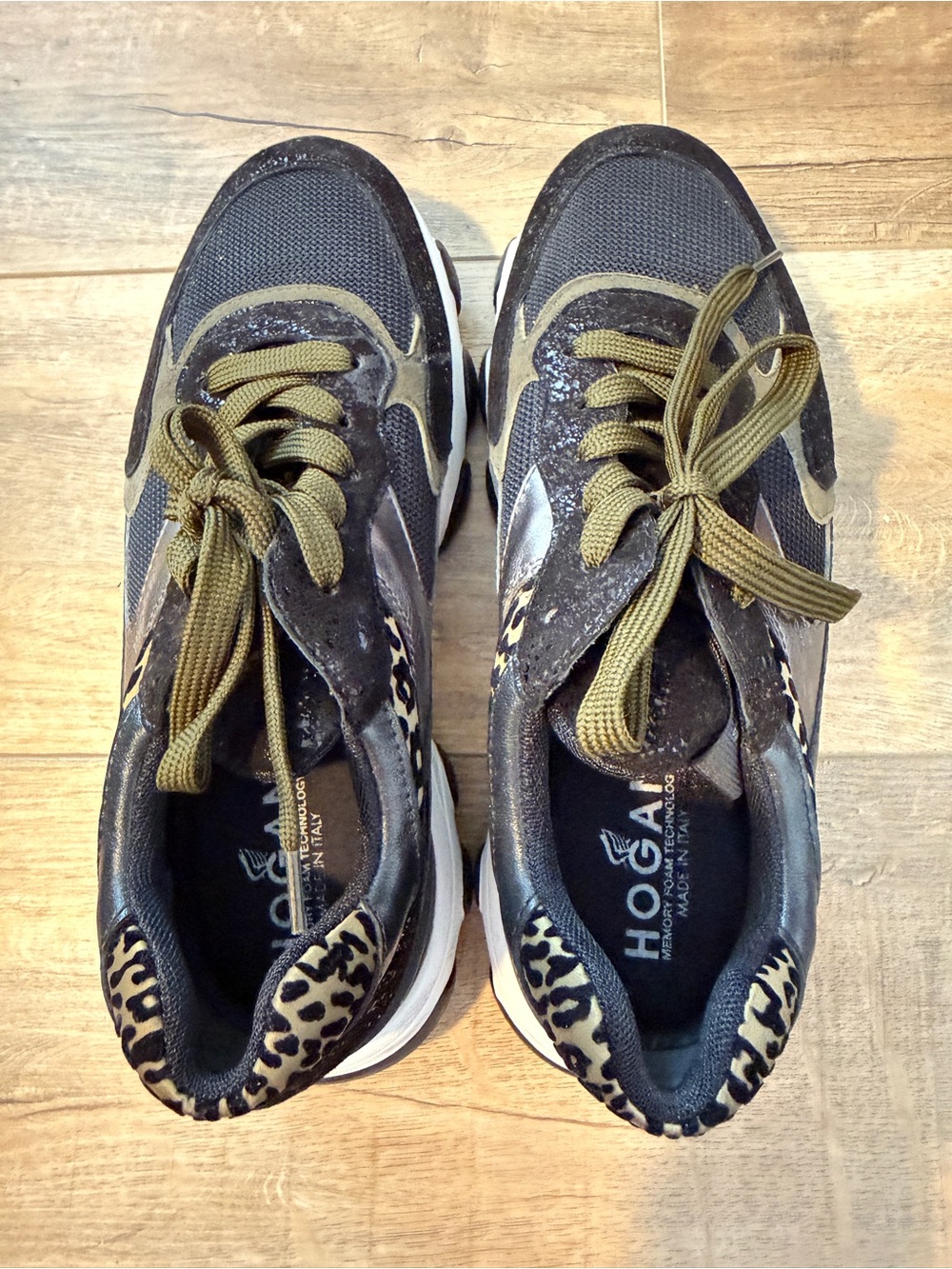 Hogan Black and Olive Green Dad Sneakers with Leopard Trim, Size 40 (US 10) - Picture 7 of 8